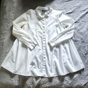 Maeve Anthropologie White Button Down Swing Trapeze Tunic Blouse Top US 6